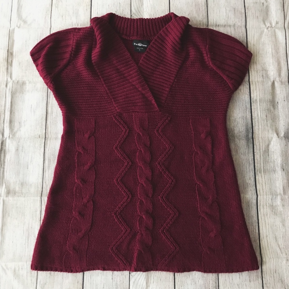 Our Time Babydoll Short Sleeve Sweater in Wine